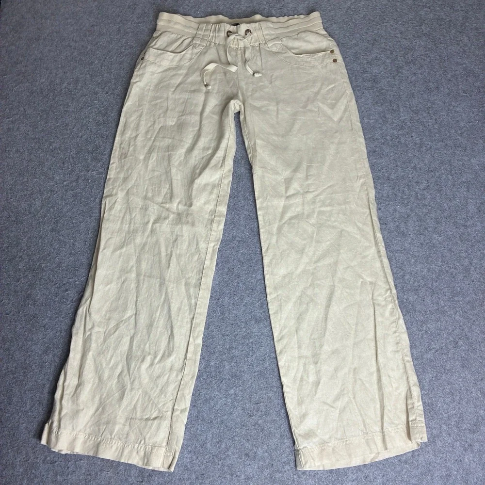 Vintage Guess Mens 32x30 Beige 100% Linen Drawstring Relaxed Casual Beach Pants